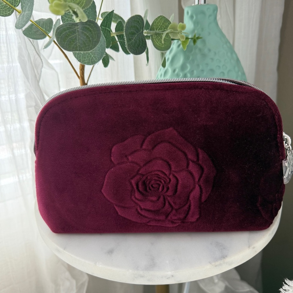 Sisley Burgundy Velvet Floral Clutch | Make Up Bag